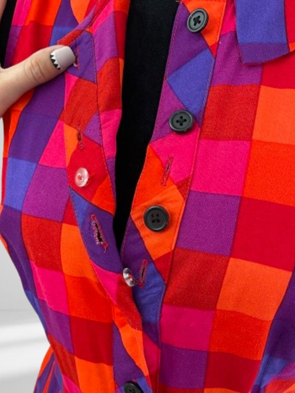 Eshakti HOT pink purple orange red Plaid Midi dress Peter Pan collar CUTE 6 - Picture 3 of 3